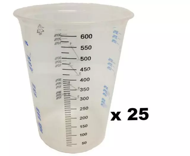 Calibrated Graduated Paint Mixing Cups 600ml VC6 x 25 PPS Painting Measuring Cup