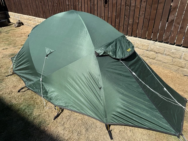 gonex zelt 1-Person Off-Ground Folding Camping Cot Combo, Army Green UPRIGHT WALKER Size:10'W x 6.5'H+10'W x 6.5'H 2 guy ropes and 1 tent cot combo