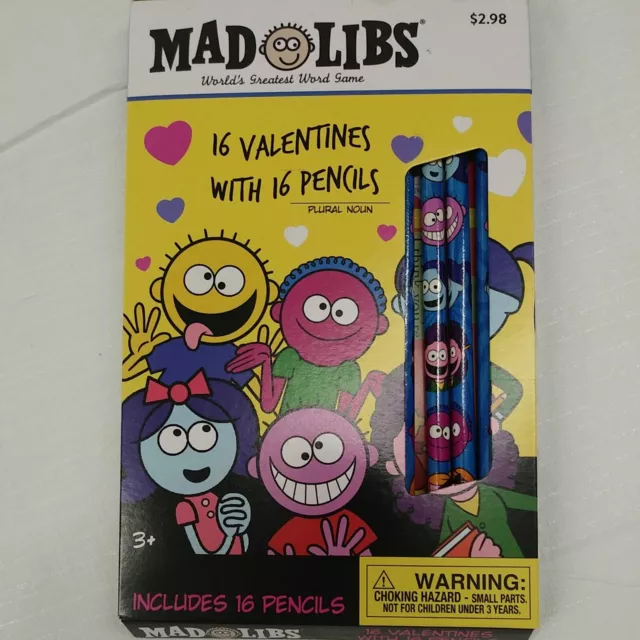 New Valentines Day Exchange Cards (Box of 16) Mad Libs with Pencils