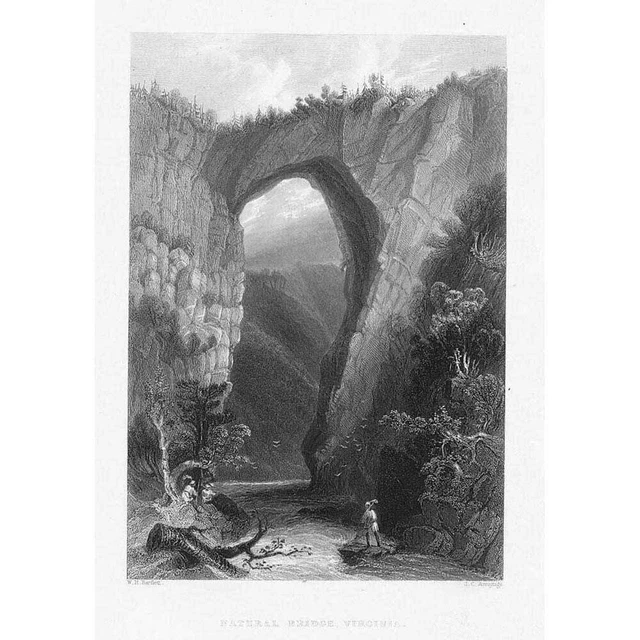 Natural Bridge, Virginia - Antique Print 1840 by Bartlett