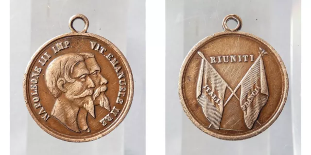 ⚜️ Médaille Vittorio Emanuele II Napoléon III Raffung Période 1859 Italie France