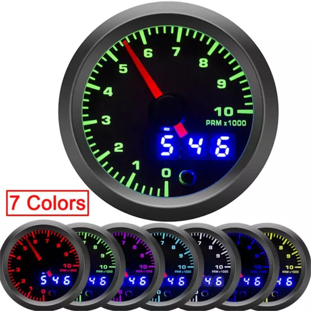 2" 52mm Car Tachometer Gauge Digital Pointer LED 0-10000 RPM Speed Meter 7 Color