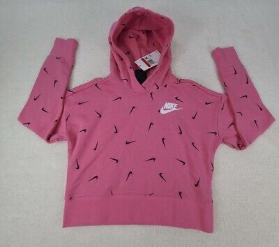 New Nike Swoosh Sweater Girls X-Large Pink Pullover Hoodie Sweatshirt Kids Youth