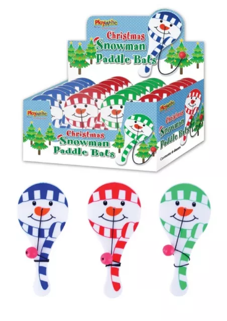 6 x Snowman Mini Paddle Bat n Ball Game Christmas Stocking Filler