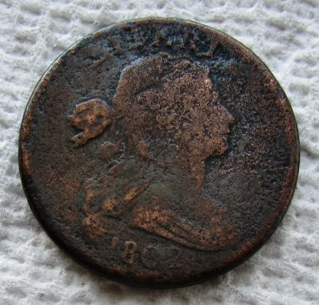 1802 1C BN Draped Bust Large Cent Rare Early Date VF Detail Corroded
