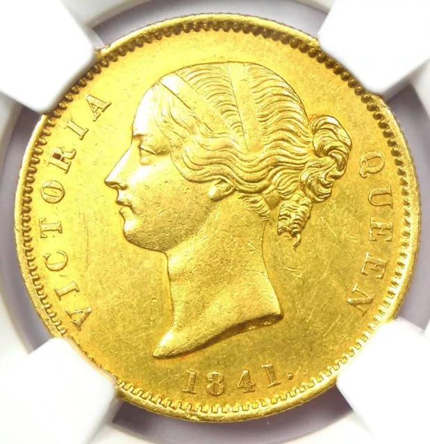 1841-C India Victoria Gold Mohur Coin - Certified NGC AU Details - Rare Coin!