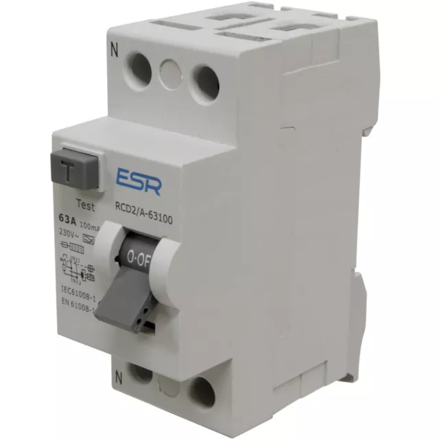 63A RCD RCCB 100mA Tipo A Interruttore di Trip Doppio Polo 6kA Protezione AC/DC 63 Amp