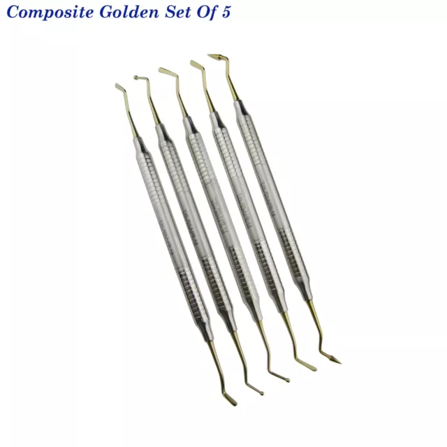 Set 5 Composite Doré Plastique Remplissage Instruments pour Réparatrice Dentaire