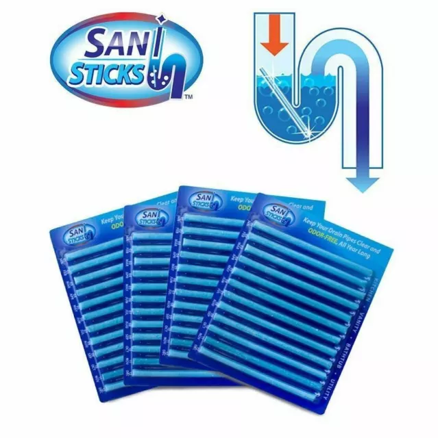 Set 12 Sani Sticks Drain Cleaner Odour Remover Kitchen Bath Tub Sink Clean Dirt