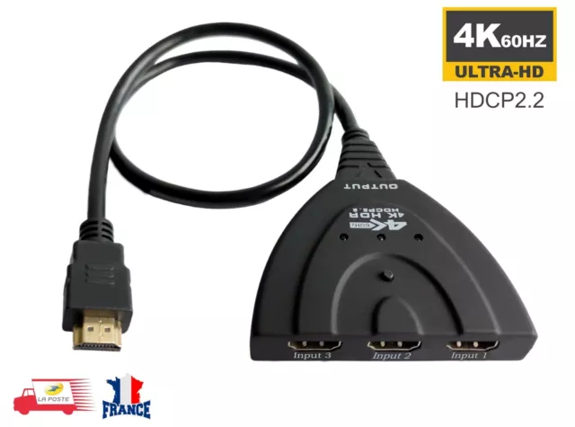 Fosmon Commutateur HDMI 2.0 Automatique 4K 60Hz 3-Port, Switch HDMI Auto  Switcher Répartiteur UHD HDR 3D Full HD 1080p HDCP 2.2, 3 Entrées 1 Sortie