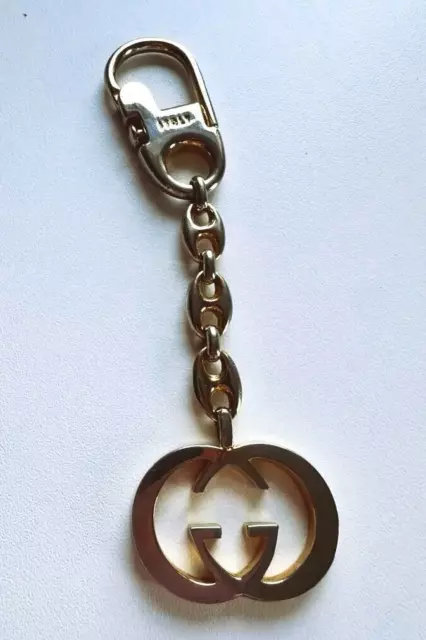 GUCCI Bag Charm Key Ring Key Chain Interlocking GG Logo Gold Italy AUTH