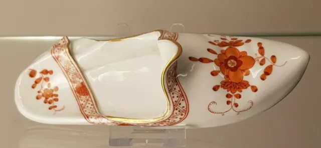 Meissen großer Pantoffel Glücksschuh "Indische" Malerei, Goldstafffage