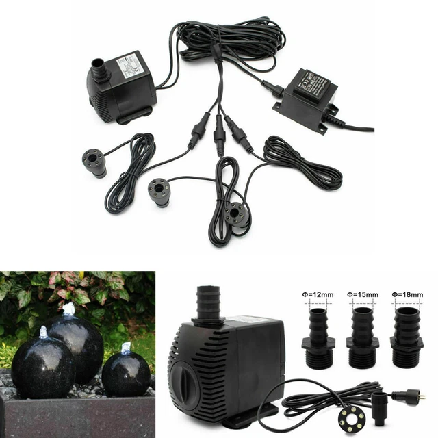 Springbrunnen Pumpe mit 3x LED Beleuchtung Komplett Set Teichpumpe Garten Dekor