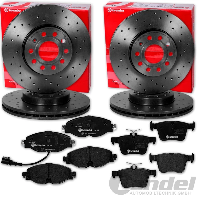 DISCHI FRENO FORATI BREMBO + PASTIGLIE ANTERIORI + POSTERIORI per VW GOLF 7 PASSAT 3G A3 TT