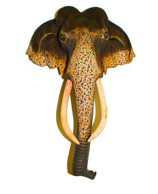 12” Sri Lankan Natural Elephant Head Perfect Wood Carving Wall Hanging Art Decor