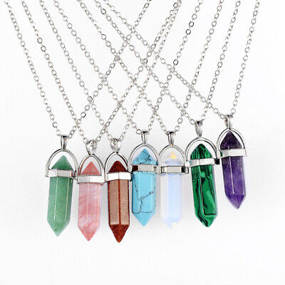 Natural Crystal Pendulum Quartz Stone Pendant Chakra Healing Gemstone Necklace