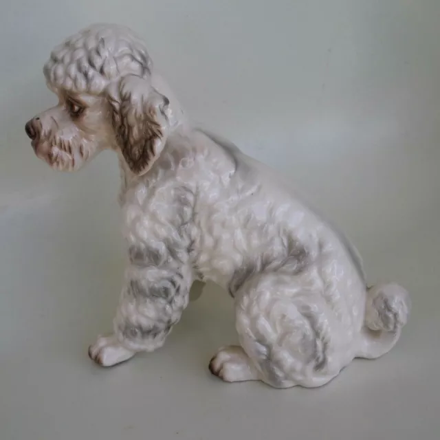 Vintage Napco Poodle Puppy Dog Figurine White Brown Large 7" 5
