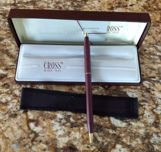 VTG CROSS Ladies Classic Century Satin Burgundy & Gold Pen Felt Sleeve & Box USA