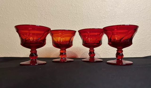 Vintage Fostoria Ruby Red JAMESTOWN  Glass Sherbets Champagne 4 1/4” Set Of 4