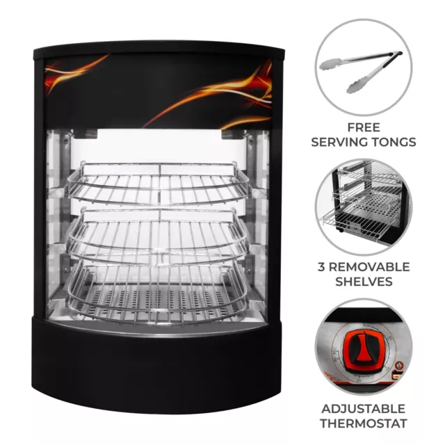 Hot Food Warmer Commercial Heated Pizza Pie Cabinet Glass Display Countertop