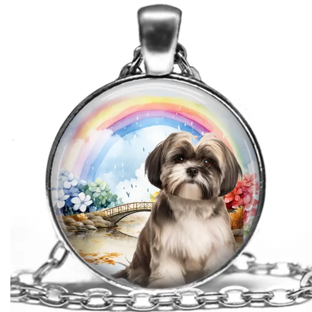 Shih Tzu Dog Angel Necklace Rainbow Bridge Pet Loss Memorial Silver Dog Mom Gift