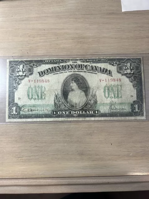 1917 Dominion Of Canada $1 Rare!