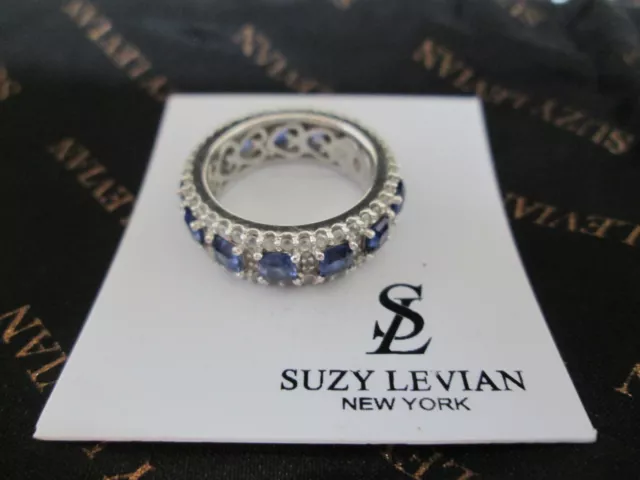 Suzy Levian  Blue and White Sapphire Sterling Silver Ring - Size 5 1/2