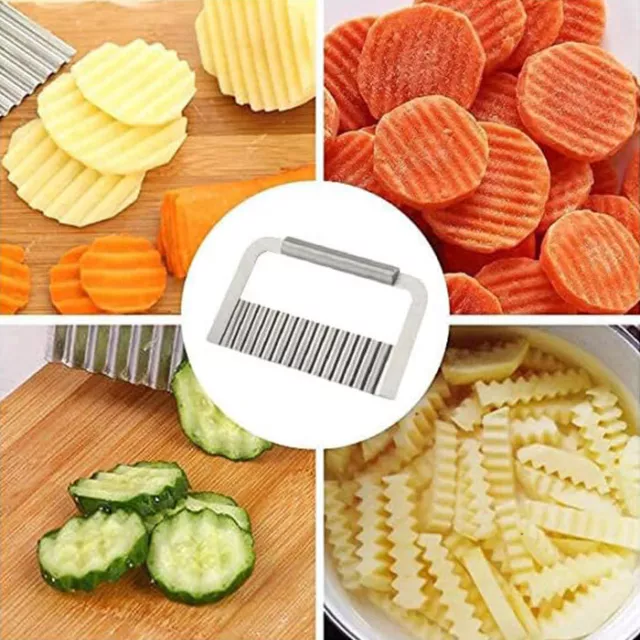 Crinkle Cutter Wavy Vegetable Potato Chip Slicer Knife Stainless Steel Tool