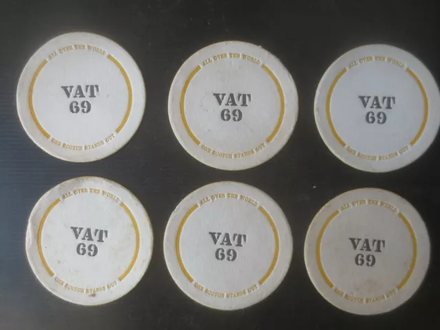 6 x VAT 69  SCOTCH  WHISKY Coasters EARLY 1970,s Australian  Issue