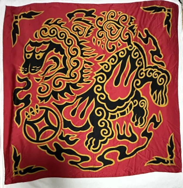 Christian Dior 100% silk scarf Dragon Made in Italy Red Gold Square XL 133cm