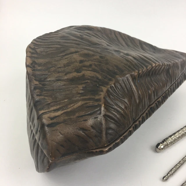 Vintage Ceramic Nut Shaped Dish Lid Handmade 1968 Textured Cracker Utensil 9.5”L 3