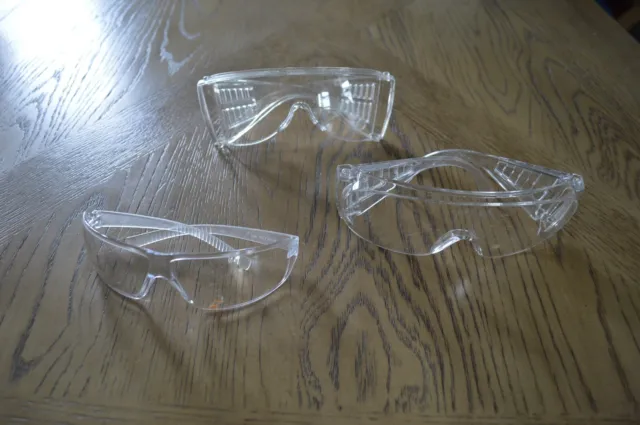 Set of 3 Clear Plastic Saftey Glasses Never Used Woodshop Mowing Weed Wacking