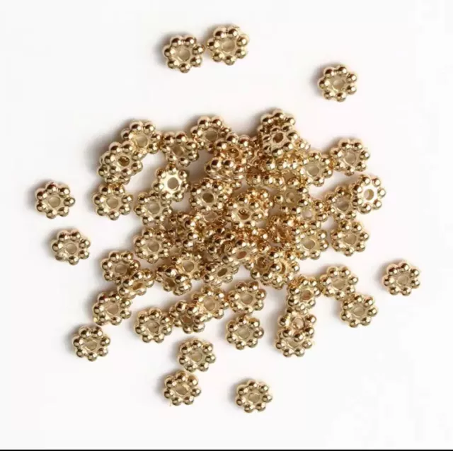 100 4mm SNOWFLAKE FLOWER KC GOLD SPACER BEADS JEWELLERY MAKING