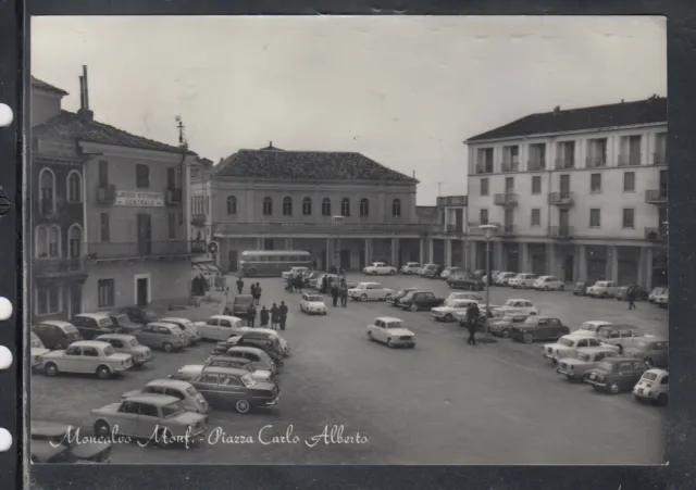 Cartolina Moncalvo Monferrato Piazza Carlo Alberto Albergo Centrale AUTO AE458
