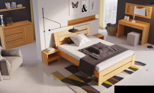 Chambre à Coucher Meuble 3tlg. Set Lit Bois Massif Nachttische 2x Lits Véritable