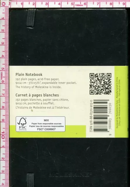 Moleskine Classic Hard Cover Pocket size 9x14cm Plain pages Notebook Black NEW 2