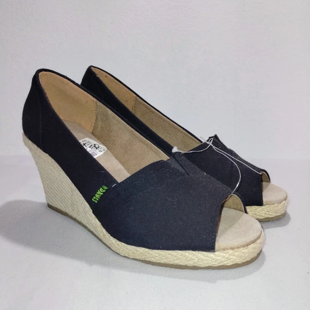 Womens Size 10 Dawgs Canvas Peep Toe Espadrille 3" Wedge Sandals NWT