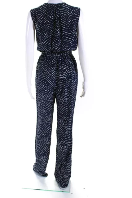 Diane Von Furstenberg Womens Silk Spotted Print Straight Jumpsuit Navy Size 4 3