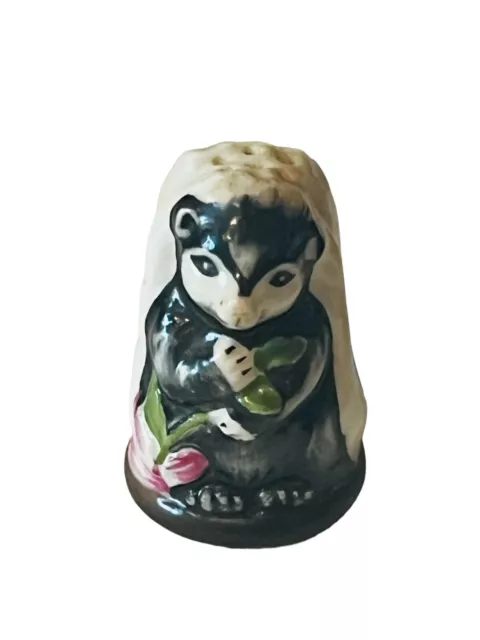 Franklin Mint Friends of Forest Animal Thimble 1982 Vtg Figurine Skunk Flower