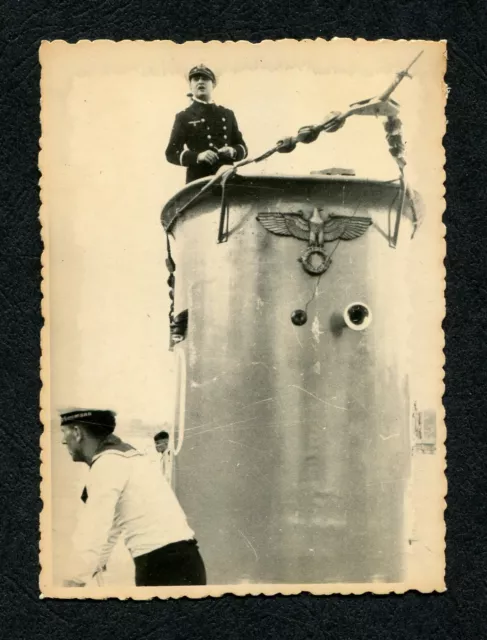 WWII Original German Official Press photo H1tler Navy sub with Captain 1940s WW2