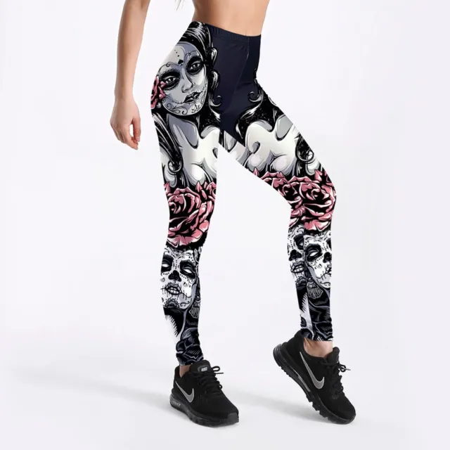 Leggings Donna Ragazze Pantaloni Sport Yoga Digitale Stampato in 3D Rosa Gotica Ragazza 5