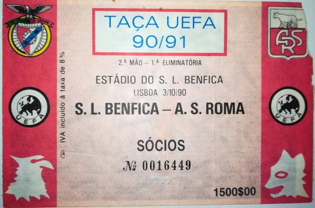 Ticket 1983 SL Benfica vs. AS Roma Uefa Cup 38911