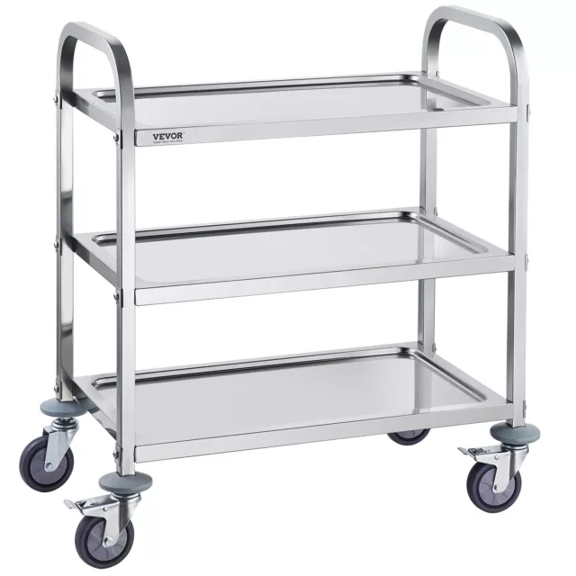 VEVOR 3 Tier Stainless Steel Cart Mobile Lab Medical Storage Trolley 400 lbs