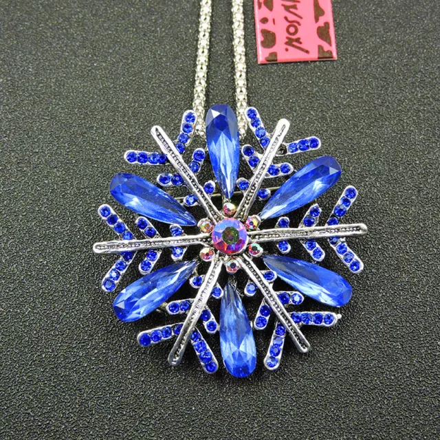 Charm Dark Blue Crystal Snowflake Pendant Betsey Johnson Necklace/Brooch Gift
