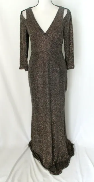 NWT Calvin Klein Womens Sparkly Black Embellished Long Evening Cutout Dress 6