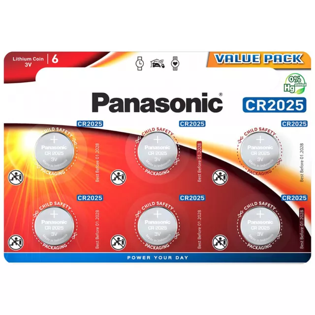 kQ Panasonic Knopfzelle Lithium CR2025 3V Batterien 6er Blister