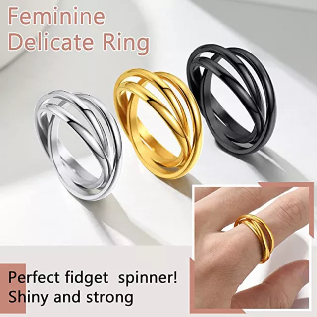 Men Women Anti-anxiety Spinner Fidget Rotating Rings Titanium Steel Finger Ring