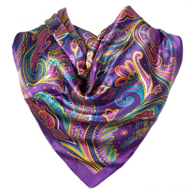 Foulard  100% Soie Violet motif Cachemire silk séide scarf shawl Purple