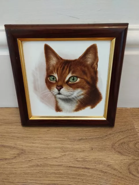 Ceramic Tile Framed Cat Picture. Vgc.