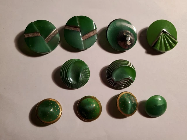 10 Boutons Vert de CollectIon Anciens en Pâte de Verre Button Mode Rare